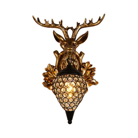 Farmhouse Teardrop Crystal Wall Mount Sconce With Elk Head Backplate - Brown/Gold 12/19.5