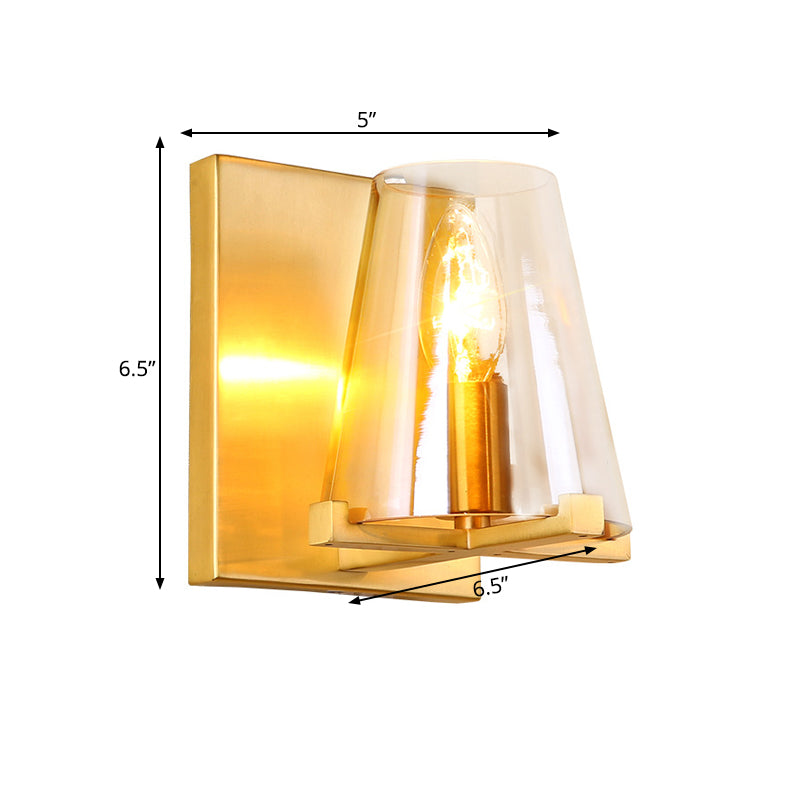 Colonial Wall Sconce: Clear Glass Cone-Shaped Light Fixture With Brass Mount For Kitchen