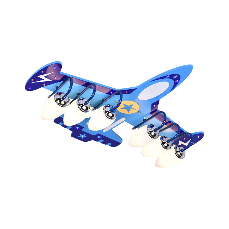 Blue Wood Jet Ceiling Light Fixture With 6 Cartoon Bulbs - Perfect For Childs Room