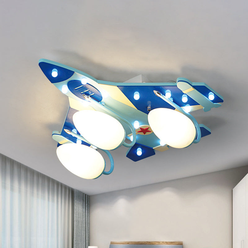 Opaline Glass 3 - Head Bomber Plane Ceiling Lamp For Child’s Bedroom - Blue