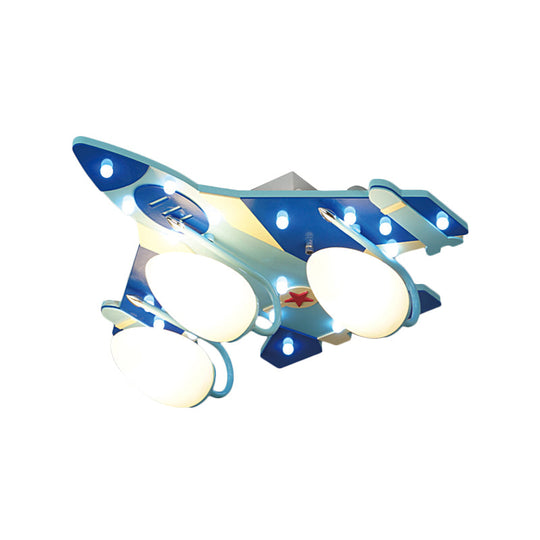 Opaline Glass 3 - Head Bomber Plane Ceiling Lamp For Child’s Bedroom - Blue
