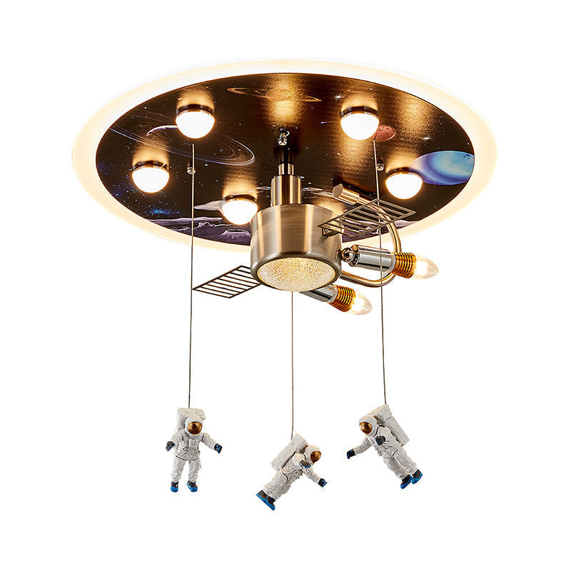 Kids Black Space Satellite Flushmount Lighting With Acrylic Shade - 9 - Bulb Ceiling Flush Mount
