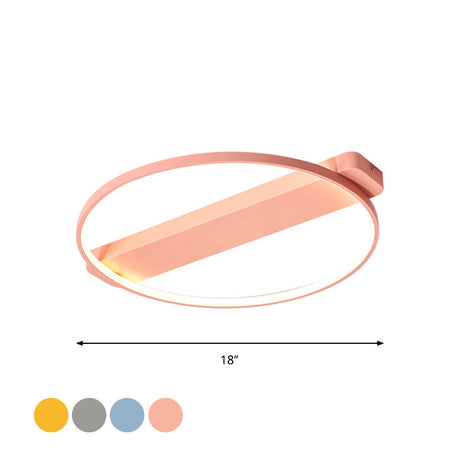 18’/22’ Kids Led Macaron Yellow/Pink/Grey Ceiling Light Fixture With Round Metal Frame