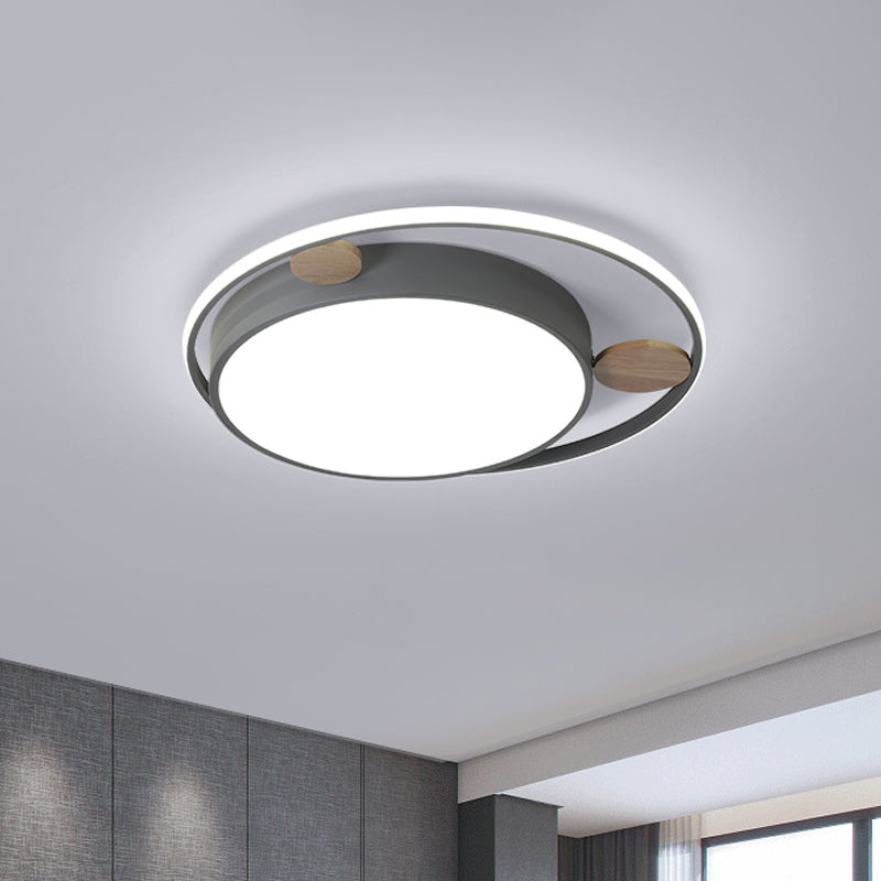 Modern Bear Head Led Flushmount Ceiling Light With Wood Accent - 18’/21.5’ Wide Cartoon Acrylic