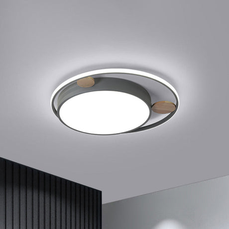 Modern Bear Head Led Flushmount Ceiling Light With Wood Accent - 18’/21.5’ Wide Cartoon Acrylic