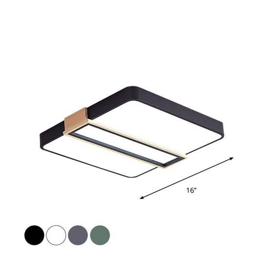 Nordic Led Flushmount Lighting For Bedroom Ceiling - Black/White/Green Square Acrylic Shade