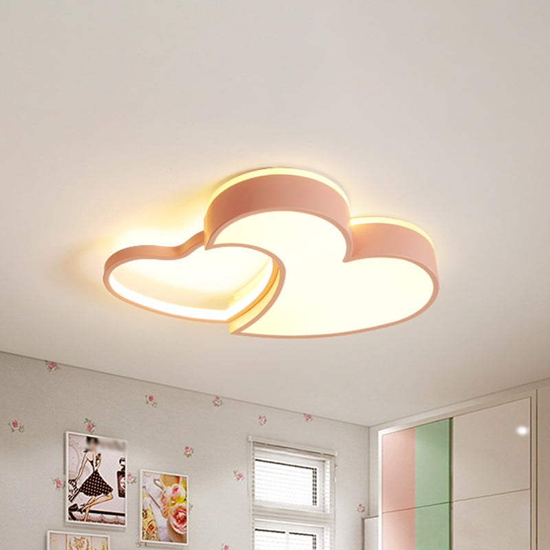 Dual - Heart Kid’s Flush Light: Acrylic Macaron Led Ceiling Lamp In Pink/Blue/Gold 21.5’/25.5’ Wide