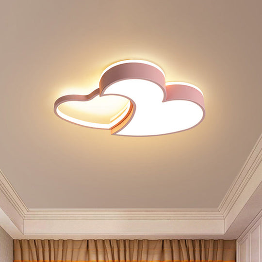 Dual - Heart Kid’s Flush Light: Acrylic Macaron Led Ceiling Lamp In Pink/Blue/Gold 21.5’/25.5’ Wide