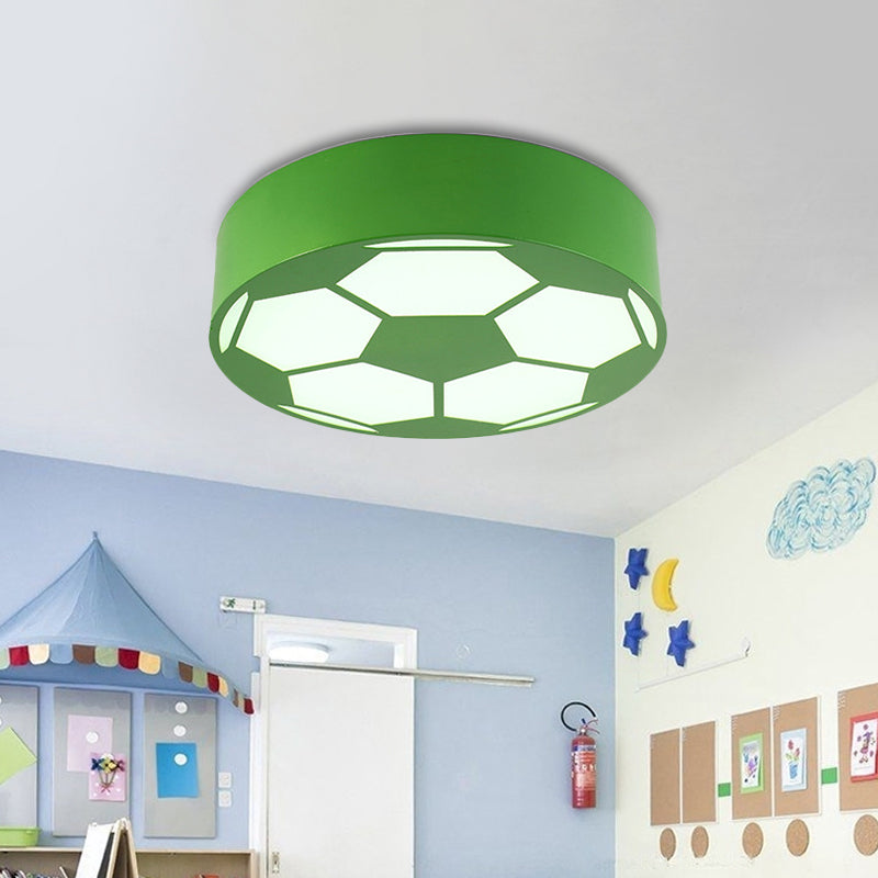 Kids Bedroom Acrylic Flat Football Ceiling Mount Light - Sports Theme Lamp Green / 18 White