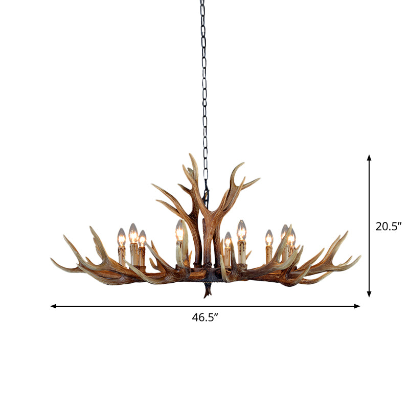 Rustic Countryside Stag Antler Chandelier - 6/8/10 Lights Pendant Fixture In Brown Resin For
