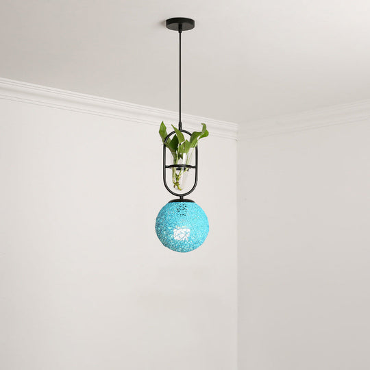 Macaron Rattan Globe Pendant Light With Plant Pot - Beige/Red/Pink