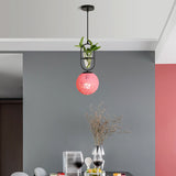 Macaron 1-Head Rattan Hanging Ceiling Light In Beige/Red/Pink With Plant Pot - Kitchen Pendant Pink