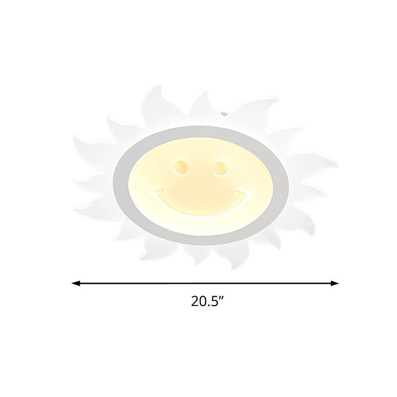 Child Bedroom Led Flush Ceiling Light: Lovely White Smiling Sun Acrylic Lamp