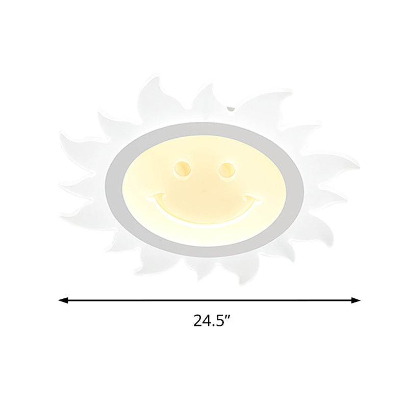 Child Bedroom Led Flush Ceiling Light: Lovely White Smiling Sun Acrylic Lamp