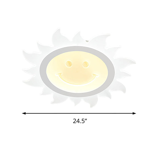 Child Bedroom Led Flush Ceiling Light: Lovely White Smiling Sun Acrylic Lamp