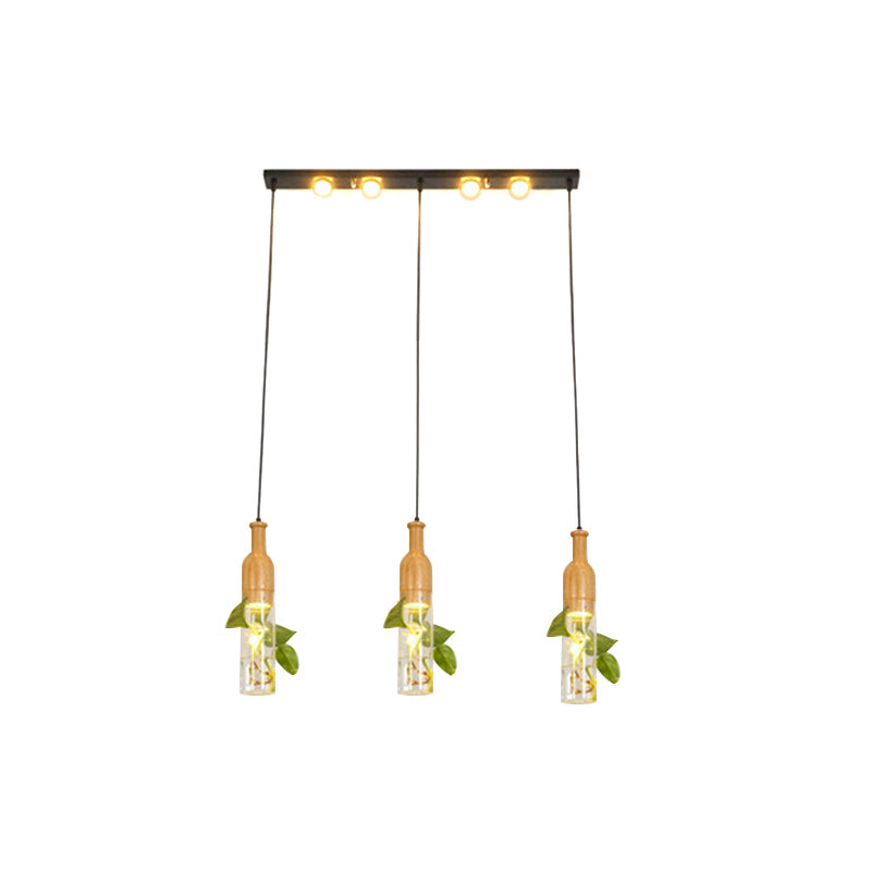 Cluster Pendant Ceiling Light - Lodge Black Bottle With Clear Glass Shades Ideal For Dining Room