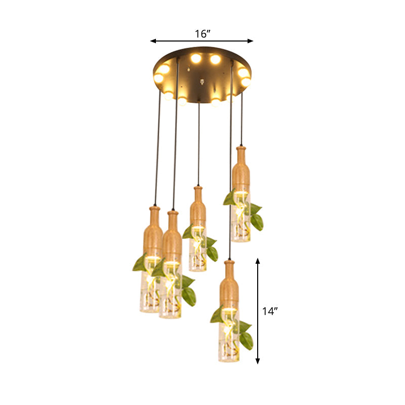 Cluster Pendant Ceiling Light - Lodge Black Bottle With Clear Glass Shades Ideal For Dining Room