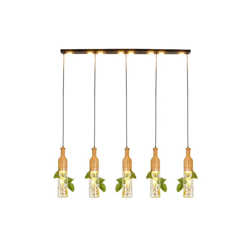 Cluster Pendant Ceiling Light - Lodge Black Bottle With Clear Glass Shades Ideal For Dining Room