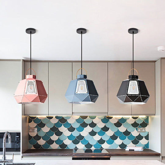 Iron Macaron Pendant Light Kit With 1 Head & Laser-Cut Design In Pink Yellow Or Blue