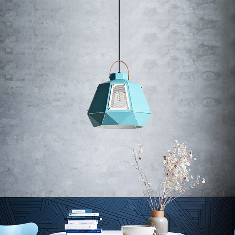 Iron Macaron Pendant Light Kit With 1 Head & Laser-Cut Design In Pink Yellow Or Blue