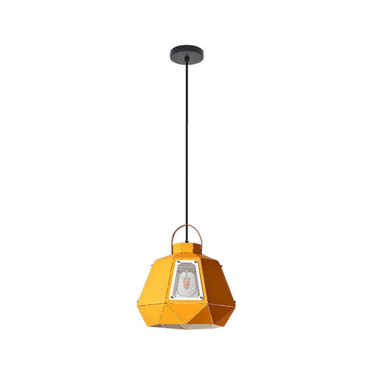Iron Macaron Pendant Light Kit With 1 Head & Laser-Cut Design In Pink Yellow Or Blue
