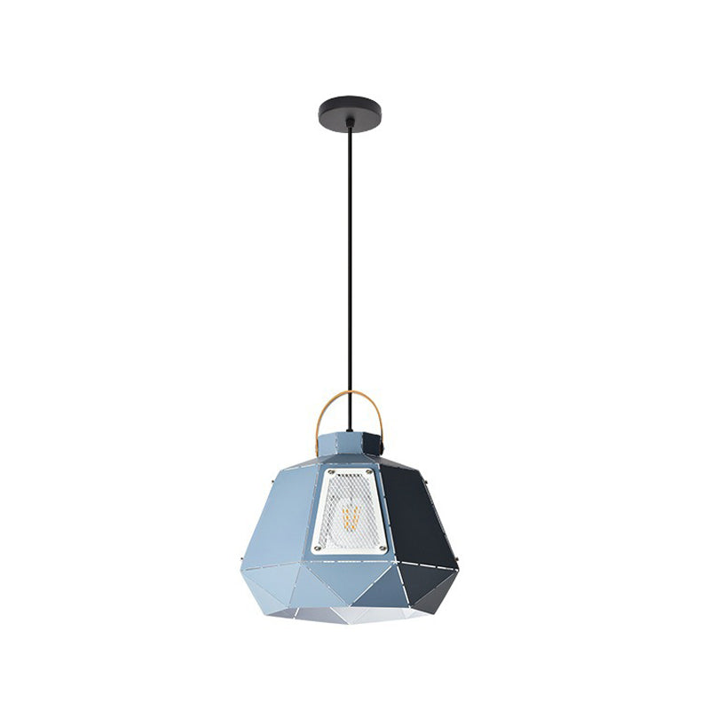 Iron Macaron Pendant Light Kit With 1 Head & Laser-Cut Design In Pink Yellow Or Blue