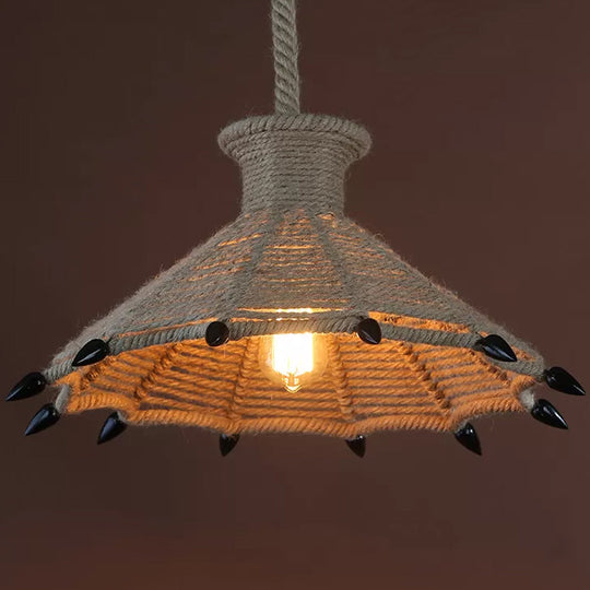 Rustic Single-Bulb Pendant Lamp With Natural Rope - Black/Brown