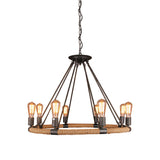 Rustic Circle Rope Chandelier With 6/8/14 Bulbs In Black And Brown By Factory