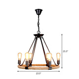 Rustic Circle Rope Chandelier With 6/8/14 Bulbs In Black And Brown By Factory