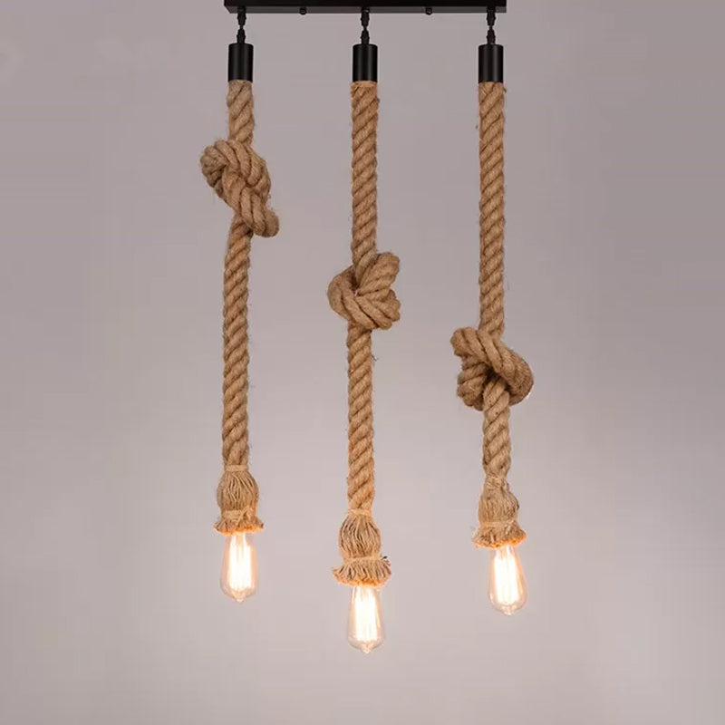 H Brown Naked Bulb Design Pendant Light With Rope Knot - Ideal For Kitchen Bar 39’/59’ Height