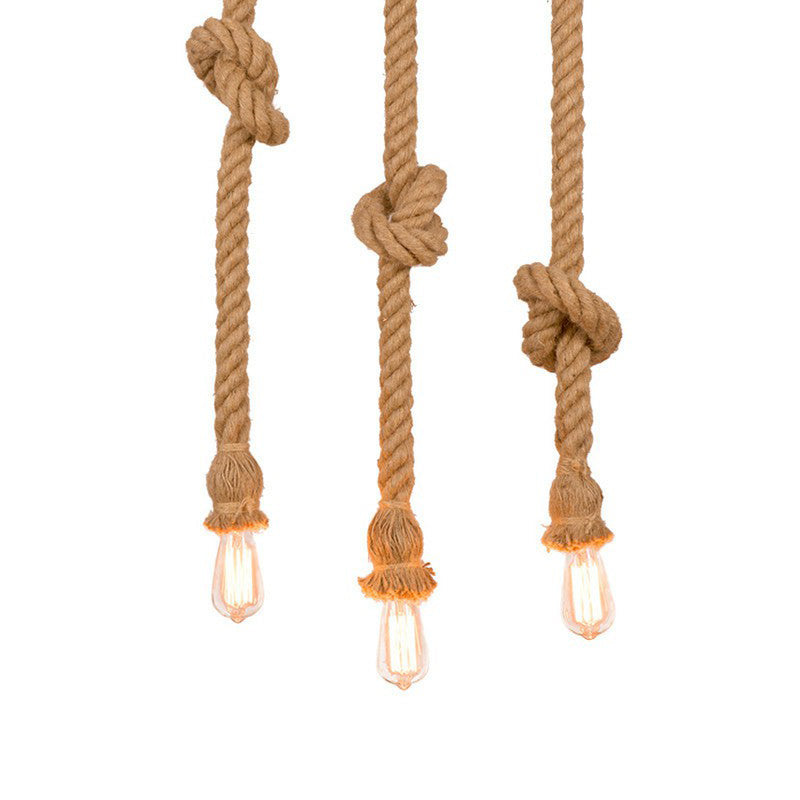 H Brown Naked Bulb Design Pendant Light With Rope Knot - Ideal For Kitchen Bar 39’/59’ Height