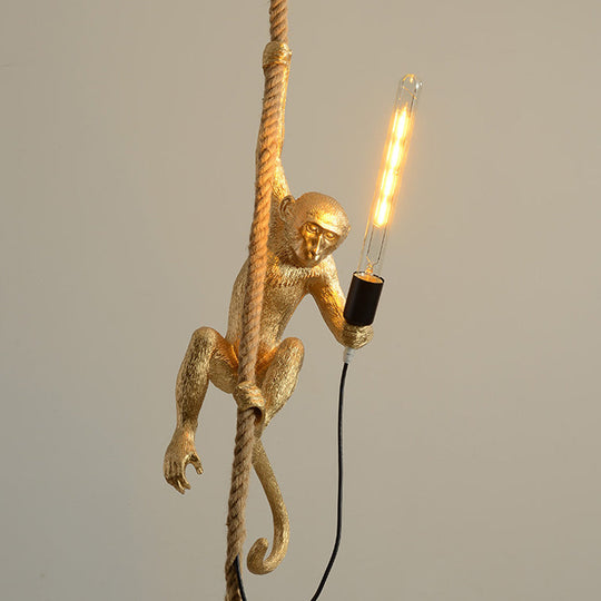 Novelty Lodge Pendant Light With Resin Monkey Pendulum - 1 Head Gold/Black/White Ideal For