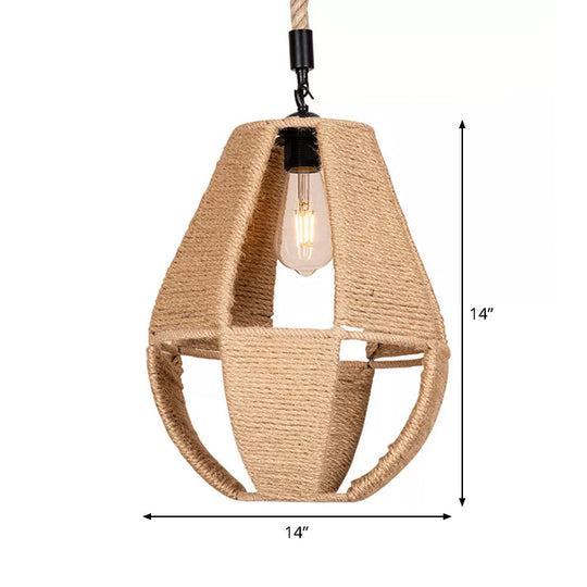 Hand-Woven Teardrop Pendant Light - Farmhouse Bistro Design In Brown