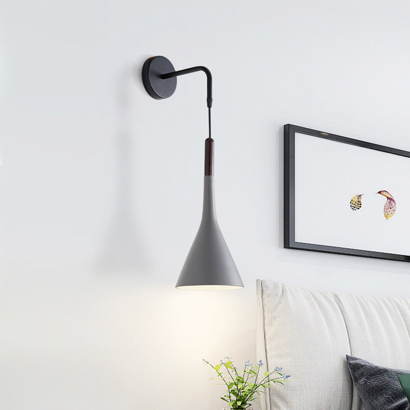 Nordic Iron Wall Mounted Funnel / Bell Antler Light Fixture In Grey For Bedroom - Warm/White