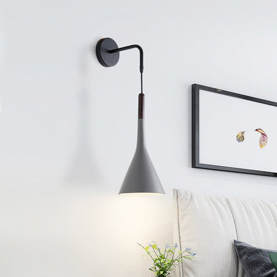 Nordic Iron Wall Mounted Funnel / Bell Antler Light Fixture In Grey For Bedroom - Warm/White