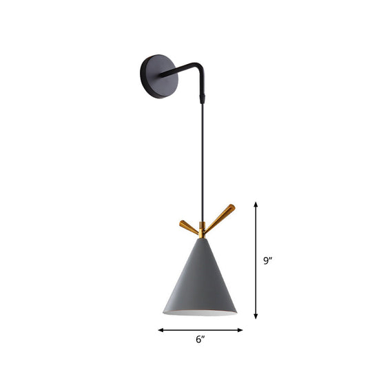 Nordic Iron Wall Mounted Funnel / Bell Antler Light Fixture In Grey For Bedroom - Warm/White