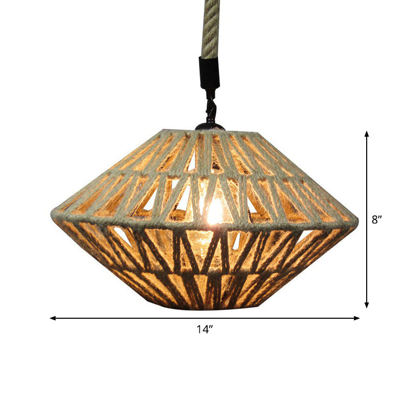 Hollowed Pendant Rustic Brown Jute Rope Ceiling Lamp With Flying Saucer Design - 1 Light