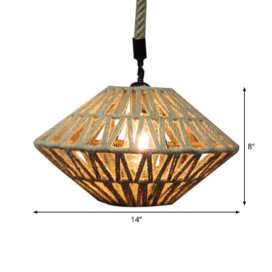 Hollowed Pendant Rustic Brown Jute Rope Ceiling Lamp With Flying Saucer Design - 1 Light