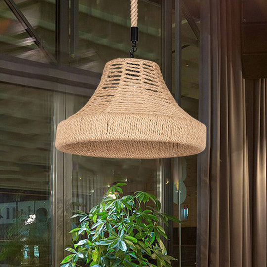 Trumpet Down Lighting Pendant With Manila Rope Hanging - Ideal For Restaurants