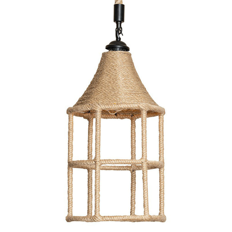 Rustic Rope Pendant Light For Dining Room - Booth Shaped Design Brown Finish Suspended Lighting