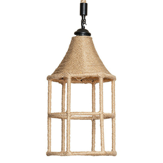 Rustic Rope Pendant Light For Dining Room - Booth Shaped Design Brown Finish Suspended Lighting