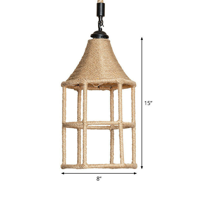 Rustic Rope Pendant Light For Dining Room - Booth Shaped Design Brown Finish Suspended Lighting