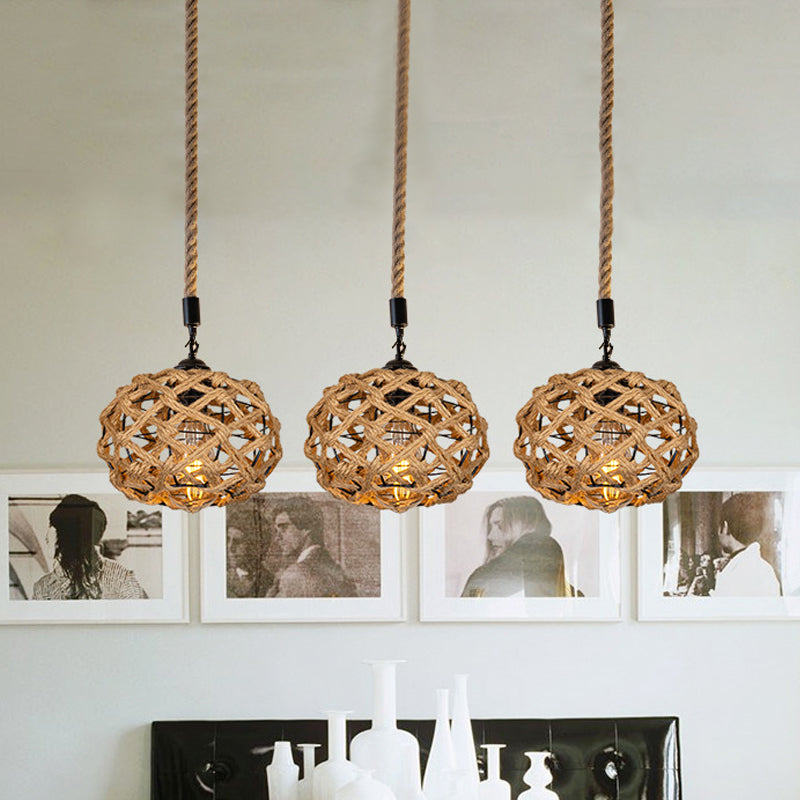Rustic Oval Pendant Light With Cross-Woven Rope And Multiple Bulbs For Kitchen Or Bar Area
