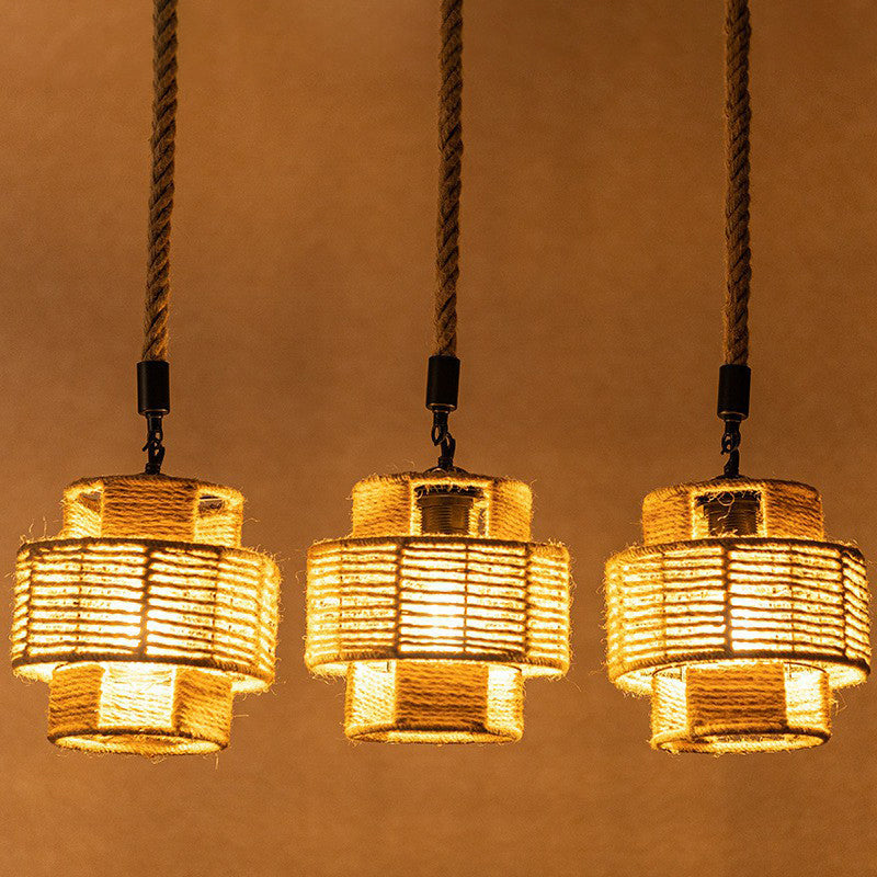 Rustic Canopy Pendant Light With Dual Shade - 3/6 Lights In Brown