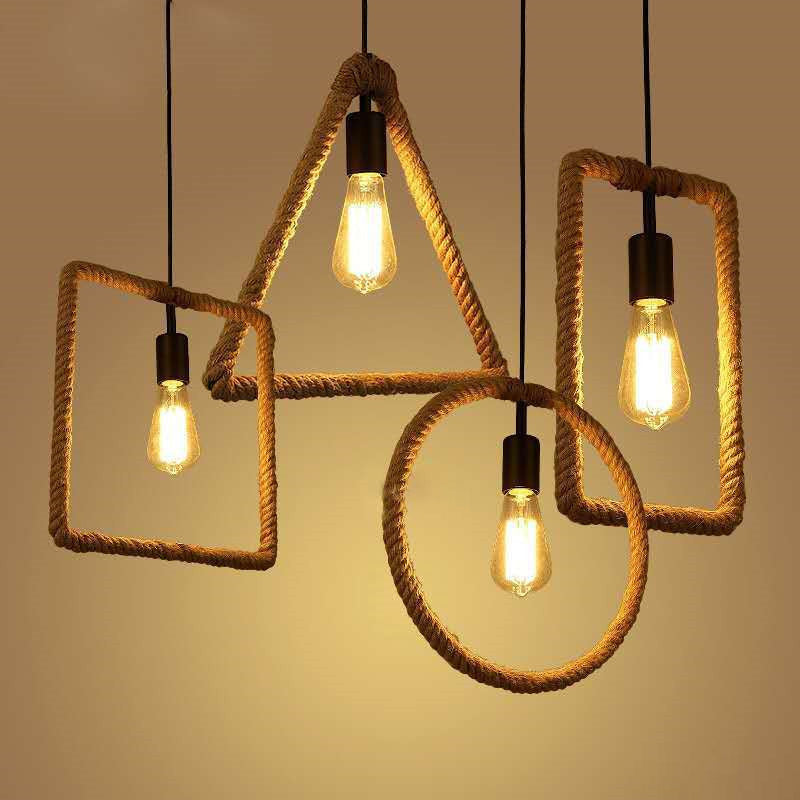 Rustic 1-Light Pendant Lamp With Brown Rope Frame For Living Rooms