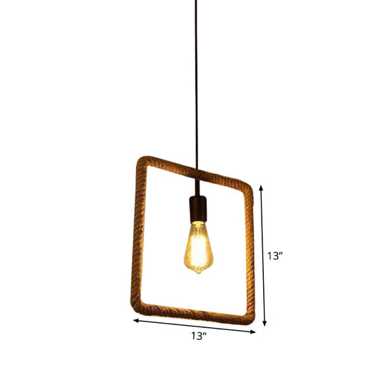Rustic 1-Light Pendant Lamp With Brown Rope Frame For Living Rooms