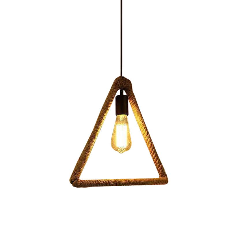 Rustic 1-Light Pendant Lamp With Brown Rope Frame For Living Rooms