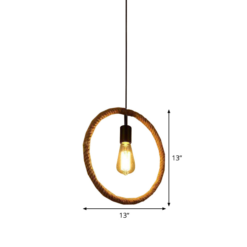 Rustic 1-Light Pendant Lamp With Brown Rope Frame For Living Rooms