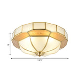 Colonial Milky Glass Bowl Ceiling Fixture 3/4-Bulb Living Room Flush Mount Lamp In Brass 16/19.5