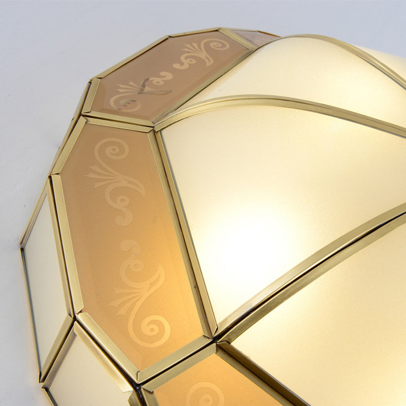 Colonial Milky Glass Bowl Ceiling Fixture 3/4-Bulb Living Room Flush Mount Lamp In Brass 16/19.5